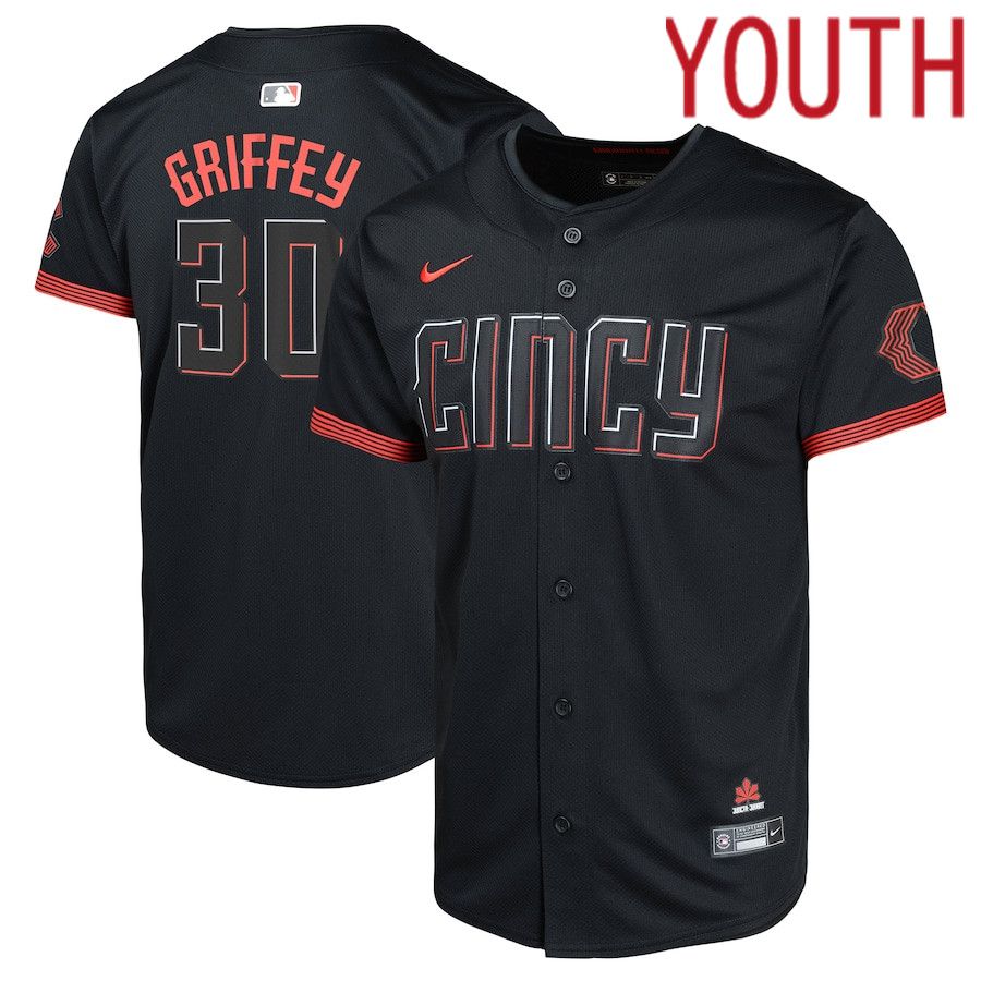 Youth Cincinnati Reds #30 Ken Griffey Jr. Nike Black City Connect Limited Player MLB Jersey